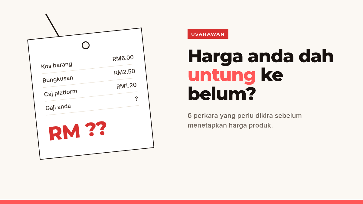 Tanda harga dengan pecahan kos dan untung