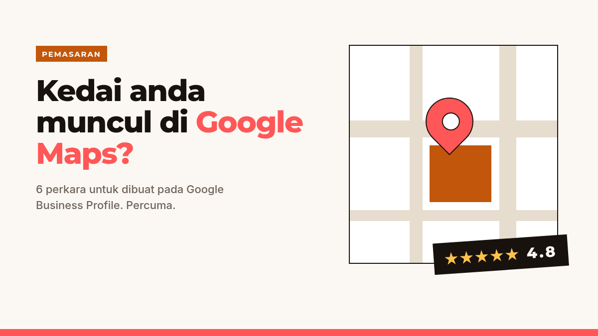 Kad bertajuk Kedai Anda Muncul di Google Maps? dengan ilustrasi pin lokasi