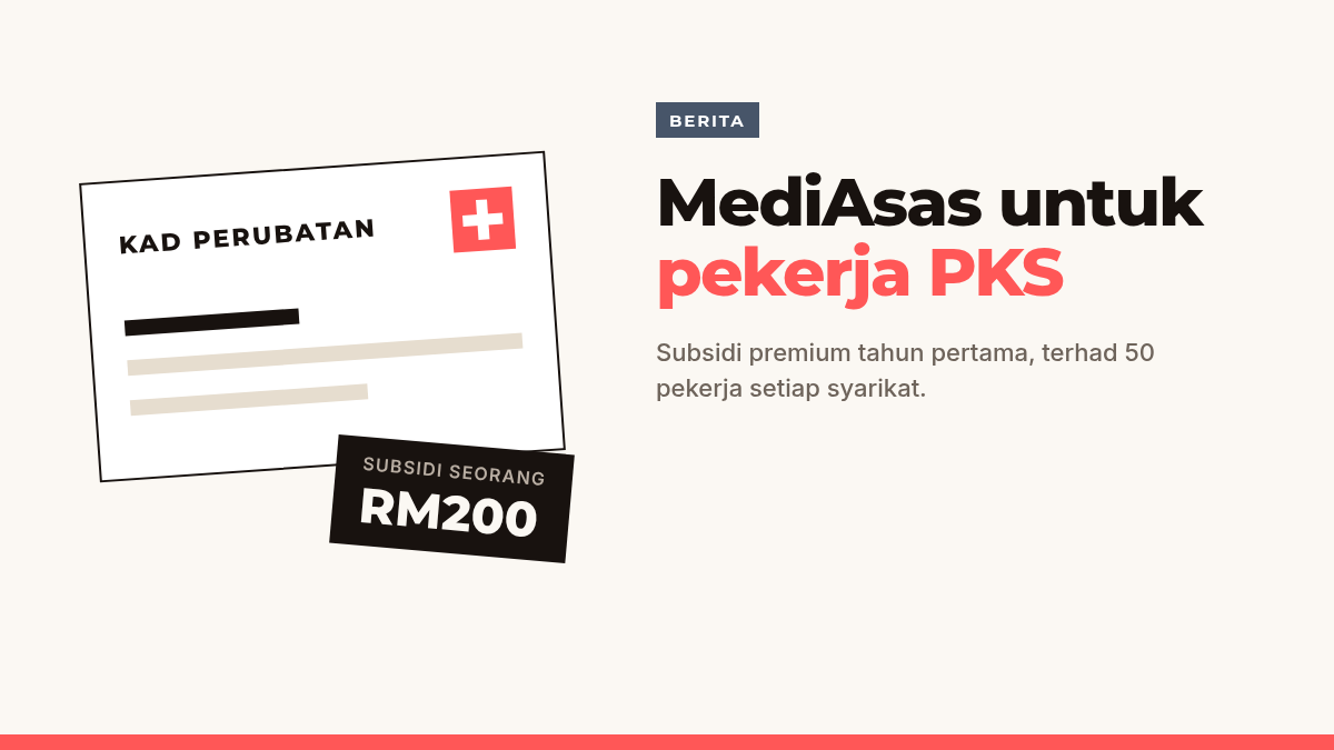 Kad bertajuk MediAsas: Subsidi RM200 Untuk Pekerja PKS dengan ilustrasi kad perubatan