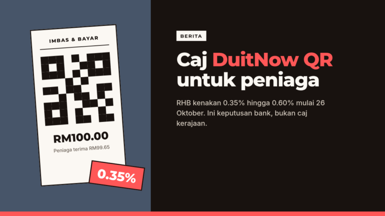 Telefon memaparkan kod QR dengan label caj 0.35% untuk peniaga