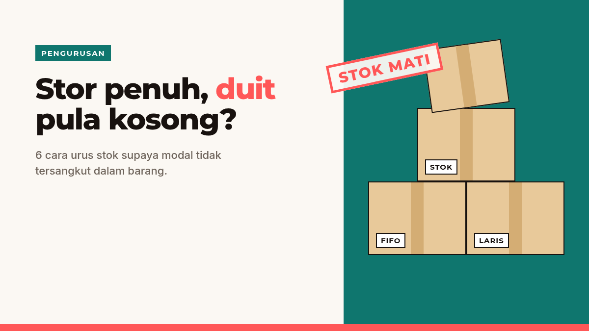 Kotak stok bertindan dengan senarai inventori